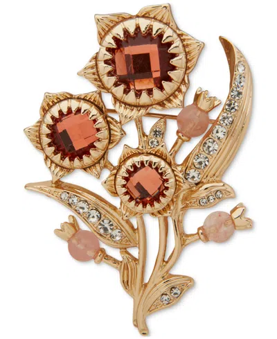 Anne Klein Gold-tone Pave & Stone Flower Bouquet Pin