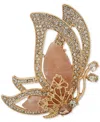 Anne Klein Gold-tone Pave & Stone Flying Butterfly Pin