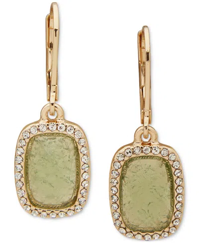 Anne Klein Gold-tone Pave & Stone Rectangle Drop Earrings In Green
