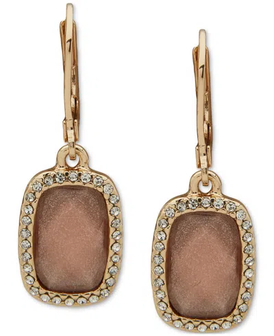 Anne Klein Gold-tone Pave & Stone Rectangle Drop Earrings In Pink