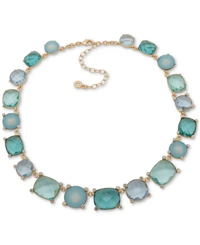 Anne Klein Gold-tone Pave & Tonal Stone All-around Collar Necklace, 16" + 3" Extender In Blue