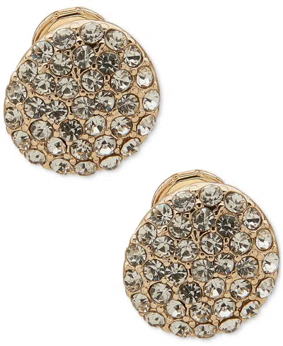 Anne Klein Gold-tone Pave Cluster Clip-on Button Earrings In Crystal