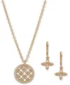 Anne Klein Gold-tone Pave Filigree & Mother-of-pearl Disc Pendant Necklace & Drop Earrings Set