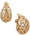 ANNE KLEIN GOLD-TONE PAVE MESH CLIP-ON BUTTON EARRINGS