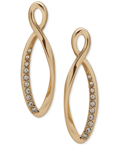 Anne Klein Gold-tone Pave Open Twist Drop Earrings In Crystal