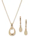 Anne Klein Gold-tone Pave Pear-shape Pendant Necklace & Drop Earrings Set In Crystal Wh