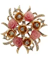 ANNE KLEIN GOLD-TONE PAVE ROSE BOUQUET PIN
