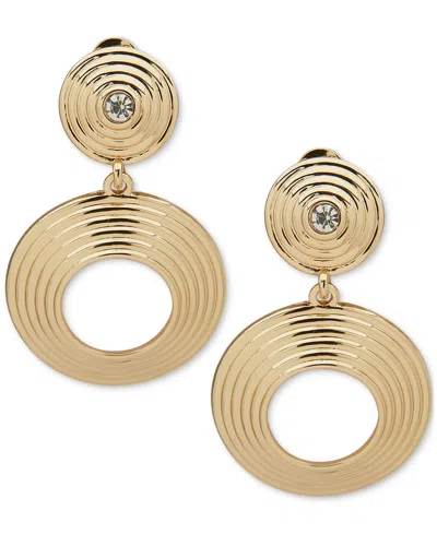 Anne Klein Gold-tone Pave Spiral Clip-on Orbital Drop Earrings
