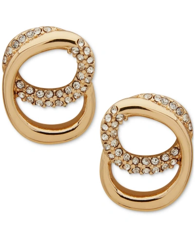 Anne Klein Gold-tone Pave Swirl Stud Earrings In Crystal Wh