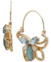 ANNE KLEIN GOLD-TONE PAVE, TONAL STONE & MOTHER-OF-PEARL FLOWER HOOP EARRINGS