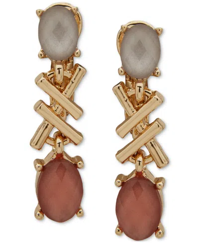Anne Klein Gold-tone Pink Criss Cross Oval Linear Clip On Earrings
