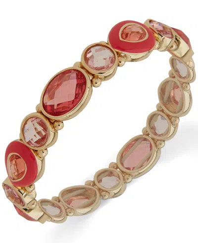 Anne Klein Gold-tone Pink Multi Stone Enamel Stretch Bracelet