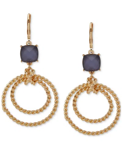 Anne Klein Gold-tone Purple Stone Twisted Rope Orbital Earrings