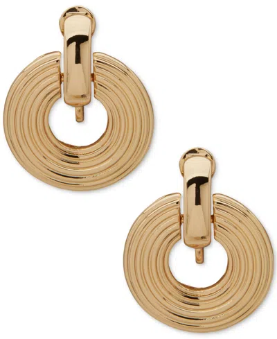 Anne Klein Gold-tone Ribbed Door Knocker Comfort Clip On Earrings