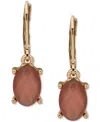 Anne Klein Gold-tone Rose Peach Oval Stone Drop Earrings In Pink
