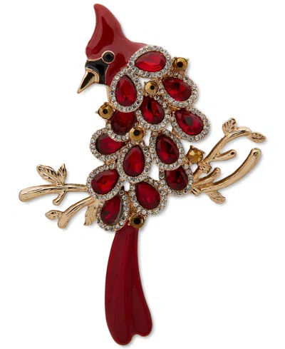 Anne Klein Gold-tone Siam Crystal Cardinal Boxed Pin In Red