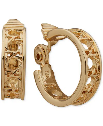 Anne Klein Gold-tone Small Lattice Clip-on Hoop Earrings, 0.75"
