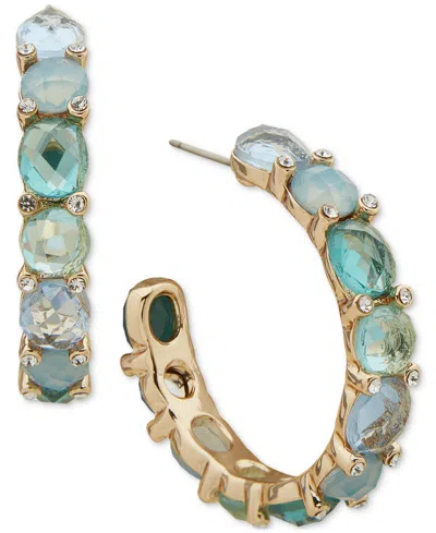 Anne Klein Gold-tone Small Mixed Stone C-hoop Earrings, 1" In Blue