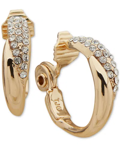 Anne Klein Gold-tone Small Pave Clip-on Hoop Earrings, 0.7"