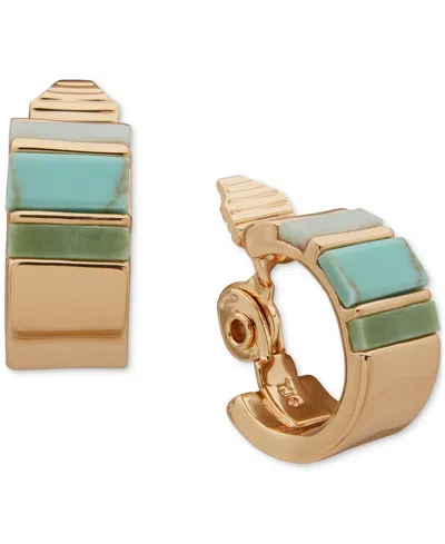 Anne Klein Gold-tone Small Stone Inlay Clip-on C-hoop Earrings, 0.8"