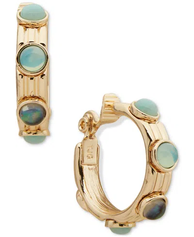 Anne Klein Gold-tone Small Stone Studded Clip-on Hoop Earrings, 0.76"