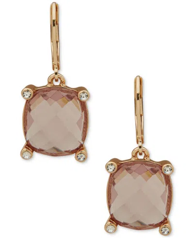 Anne Klein Gold-tone Stone & Crystal Cushion Drop Earrings In Pink