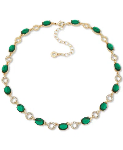 Anne Klein Gold-tone Stone & Pave Circle Alternating Link Collar Necklace, 16" + 3" Extender In Green