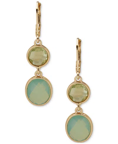 Anne Klein Gold-tone Stone Double Drop Earrings In Blue