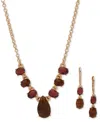 Anne Klein Gold-tone Stone Drop Earrings & Frontal Necklace, 16" + 3" Extender In Burgundy