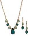 Anne Klein Gold-tone Stone Drop Earrings & Frontal Necklace, 16" + 3" Extender In Green