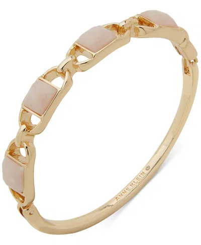 Anne Klein Gold-tone Stone-set Oval Link Bangle Bracelet In Pink