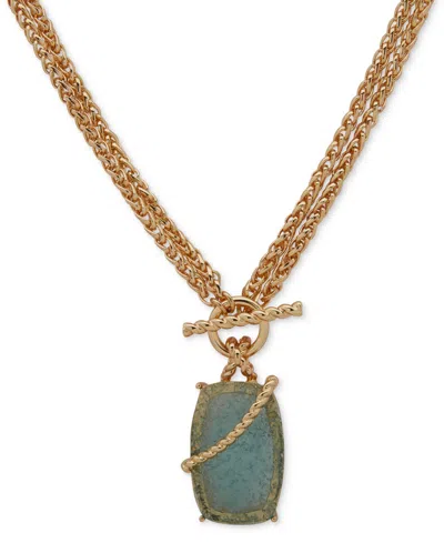 Anne Klein Gold-tone Stone Toggle Convertible 18" Pendant Necklace In Blue