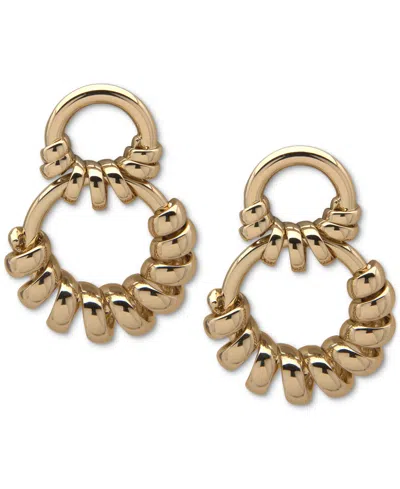Anne Klein Gold-tone Swirl Spring Double Drop Earrings