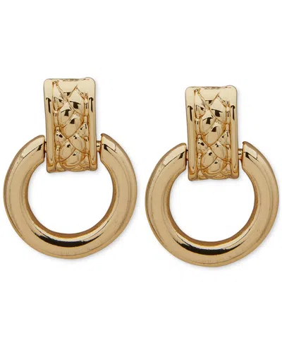 Anne Klein Gold-tone Textured Doorknocker Drop Earrings