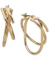 Anne Klein Gold-tone Thin Criss Cross Small Hoop Earrings, 1" In Gold