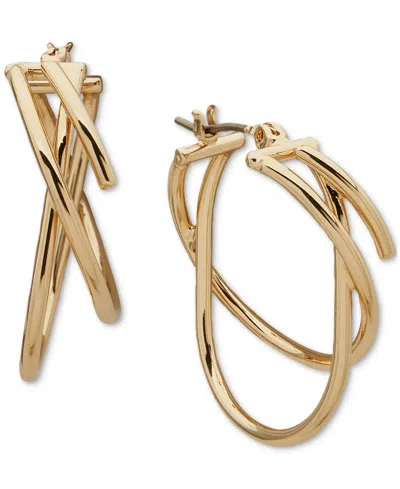 Anne Klein Gold-tone Thin Criss Cross Small Hoop Earrings, 1"