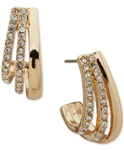 Anne Klein Gold-tone Three-row Crystal Hoop Earrings In Transparent