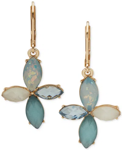 Anne Klein Gold-tone Tonal Stone & Mother-of-pearl Flower Drop Earrings In Blue