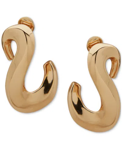 Anne Klein Gold-tone Twisted Puffy Clip-on Drop Earrings