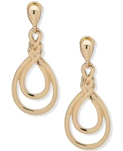 Anne Klein Gold-tone Twisted Teardrop Clip-on Linear Drop Earrings