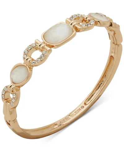 Anne Klein Gold-tone White Double Stone Crystal Bracelet