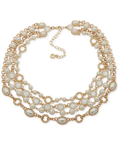 Anne Klein Gold-tone White Stone & Mother-of-pearl Layered Collar Necklace, 16" + 3" Extender