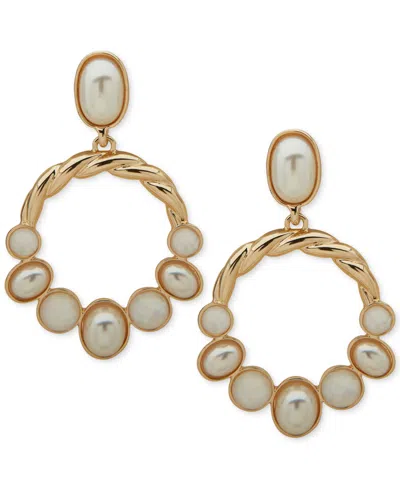 Anne Klein Gold-tone White Stone & Mother-of-pearl Open Drop Earrings