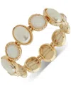 ANNE KLEIN GOLD-TONE WHITE STONE & MOTHER-OF-PEARL STRETCH BRACELET