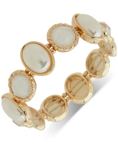 Anne Klein Gold-tone White Stone & Mother-of-pearl Stretch Bracelet