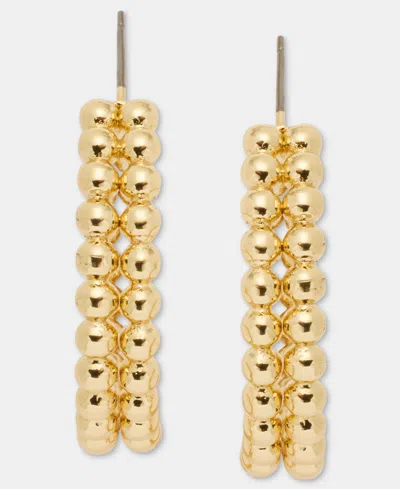 Anne Klein Gold-tone 2-row Metal Beaded C Hoop Earrings
