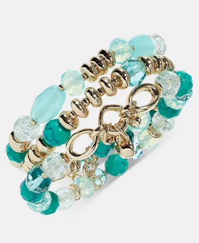 Anne Klein Gold-tone 3-pc. Beaded Stone Charm Stretch Bracelet In Metallic