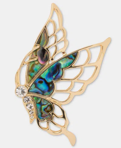 Anne Klein Gold-tone Boxed Abalone Flying Butterfly Pin
