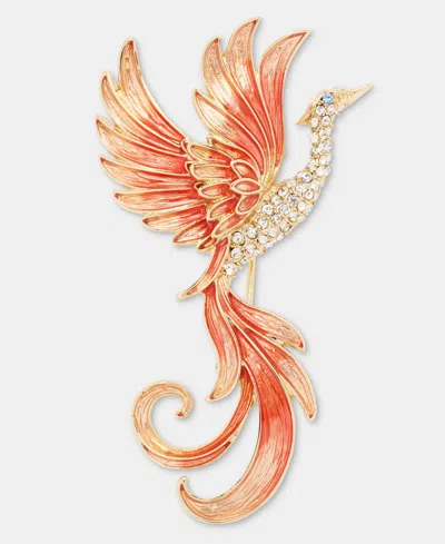 Anne Klein Gold-tone Boxed Coral Flying Mystical Phoenix Pin In Multi