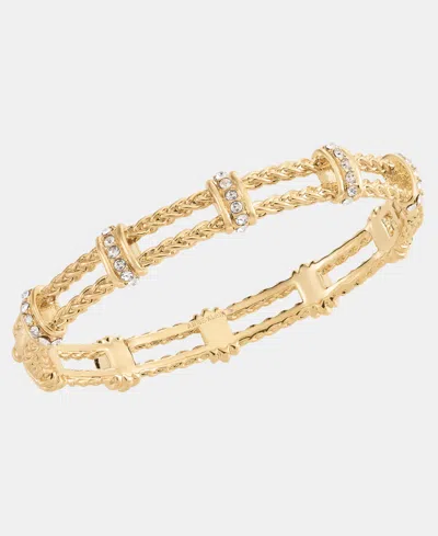 Anne Klein Gold-tone Boxed Two-row Braided Texture Rondel Hinge Bracelet
